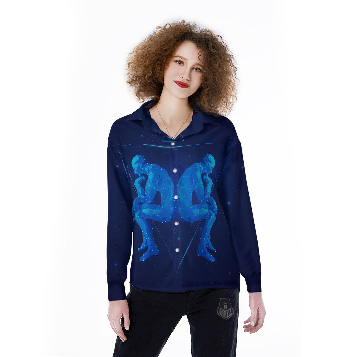 Constellation Gemini Print Women's Long Sleeve Shirts-grizzshop
