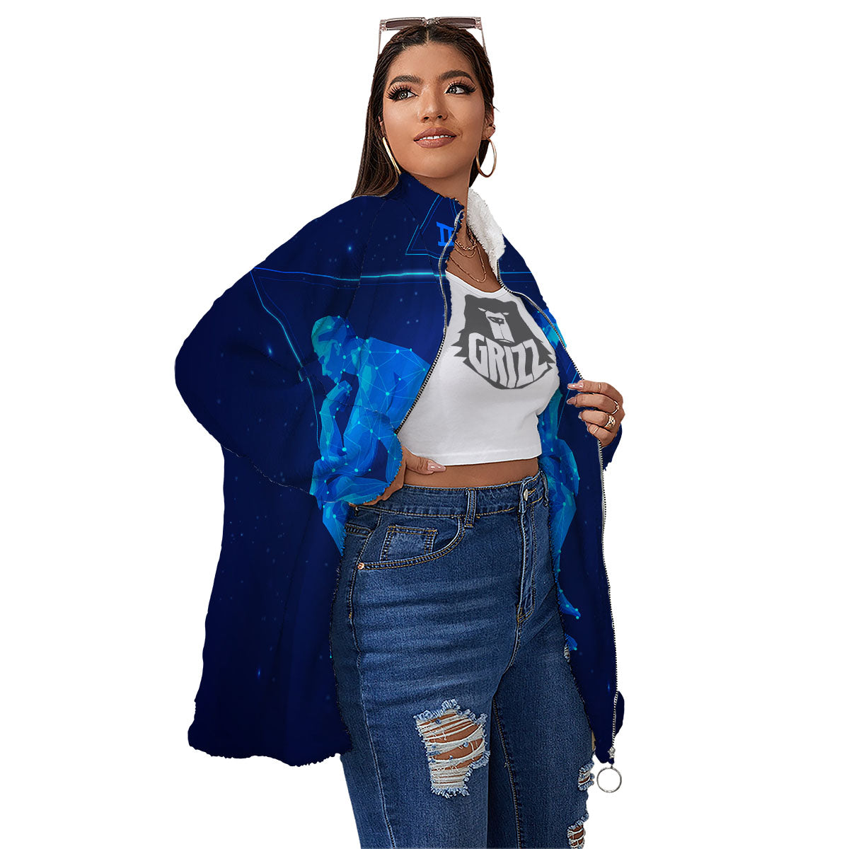 Constellation Gemini Print Women's Sherpa Jacket-grizzshop