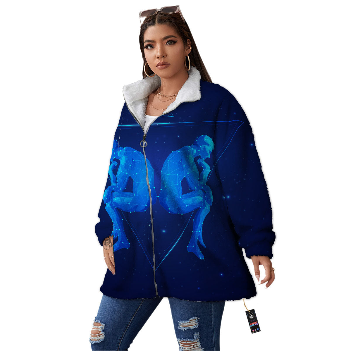 Constellation Gemini Print Women's Sherpa Jacket-grizzshop