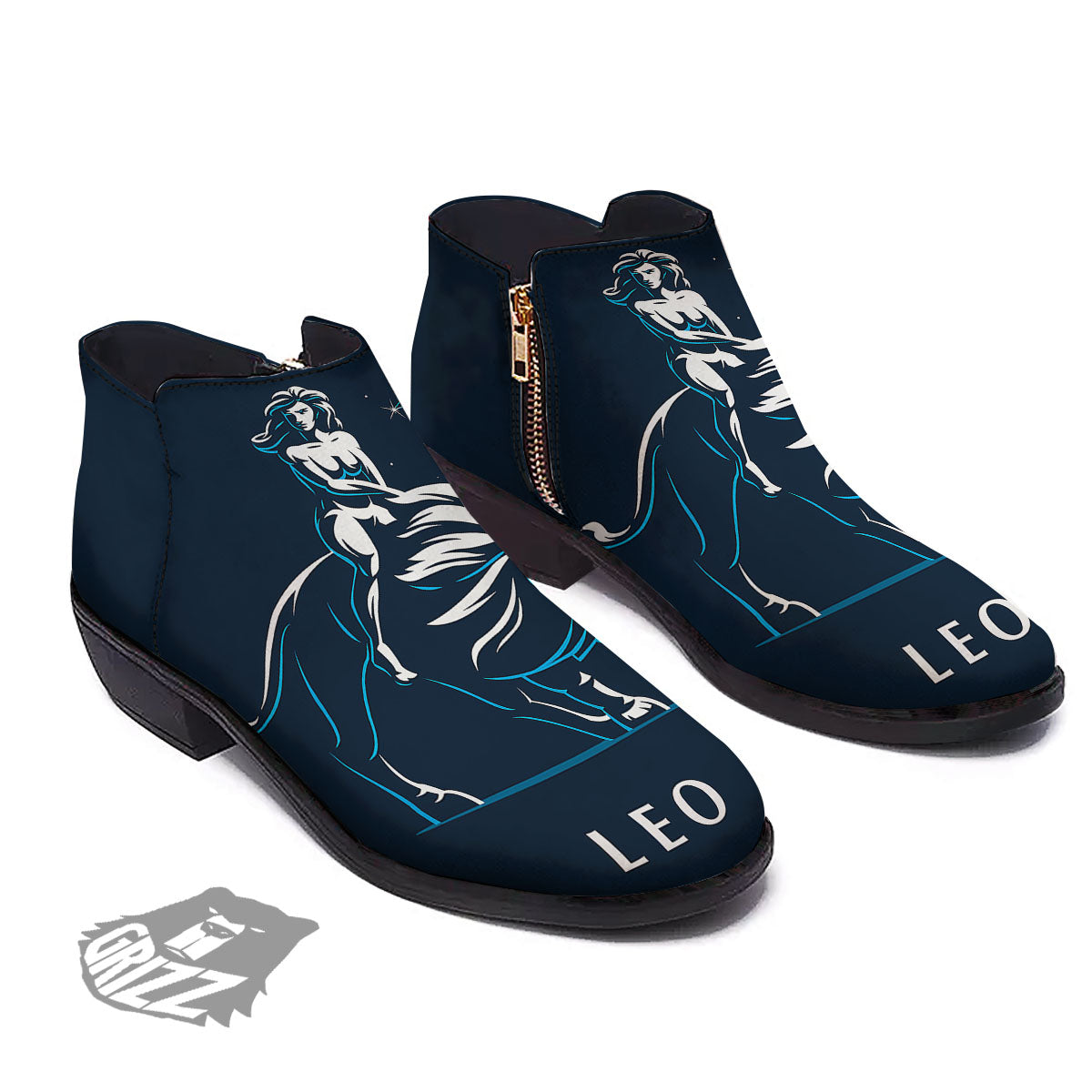 Constellation Leo Print Ankle Boots-grizzshop