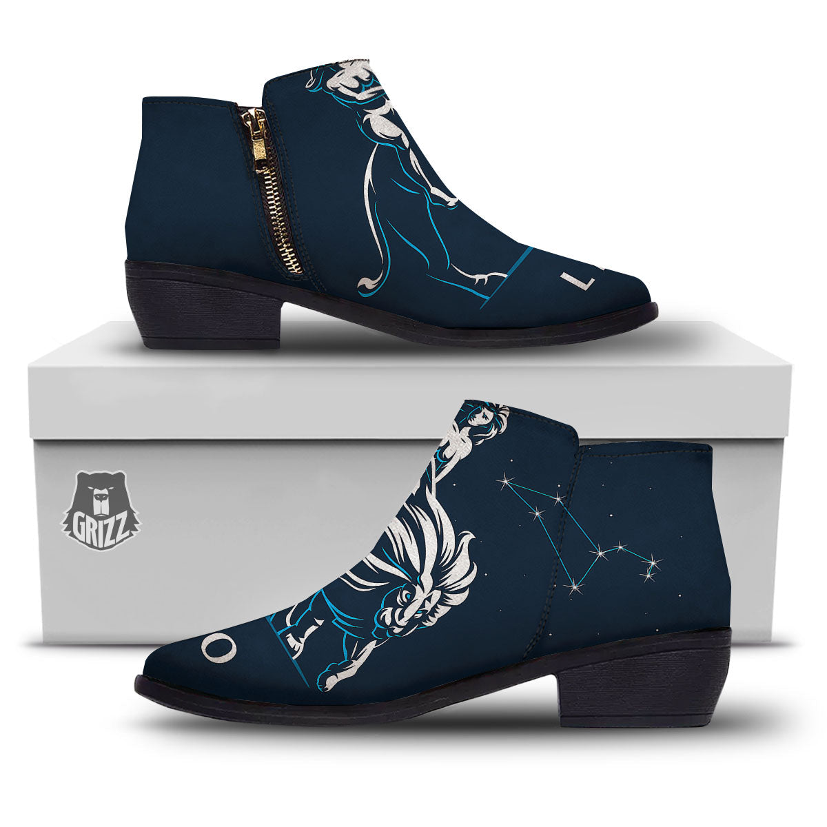 Constellation Leo Print Ankle Boots-grizzshop