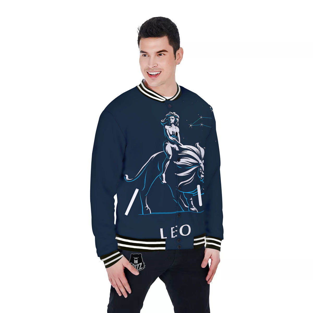 Constellation Leo Print Baseball Jacket-grizzshop