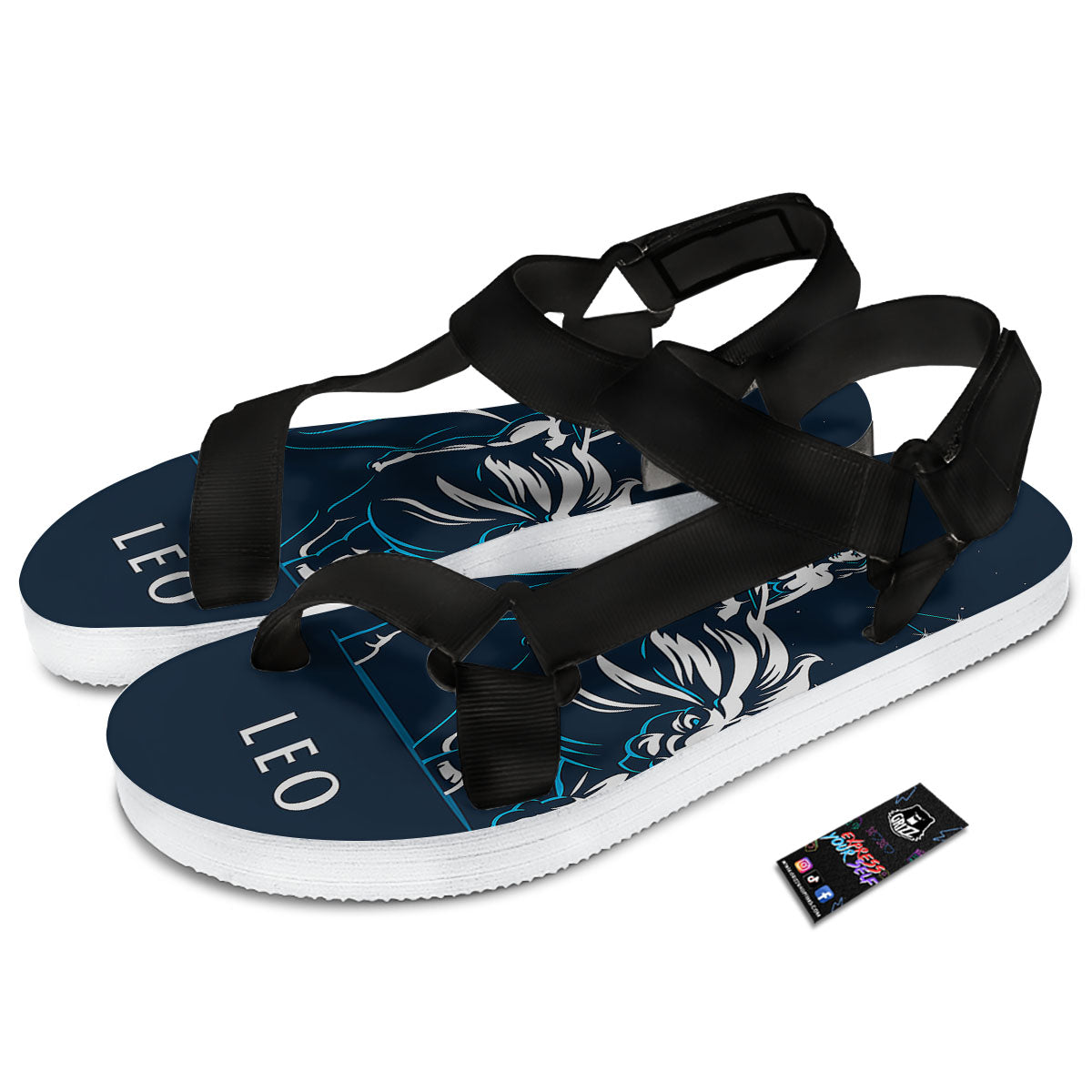 Constellation Leo Print Black Open Toe Sandals-grizzshop