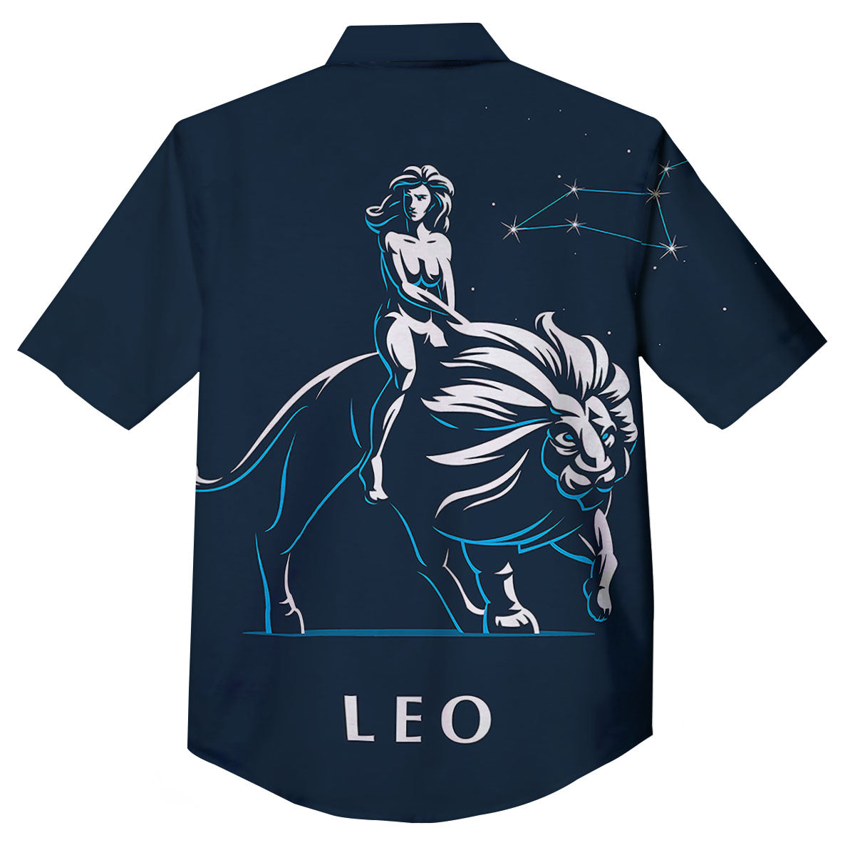 Constellation Leo Print Button Up Shirt-grizzshop