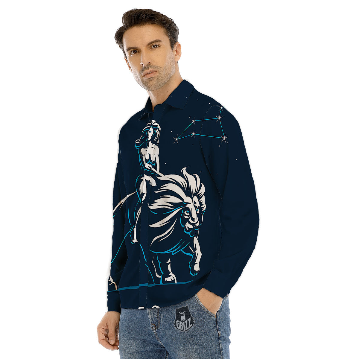 Constellation Leo Print Men's Dress Shirts-grizzshop