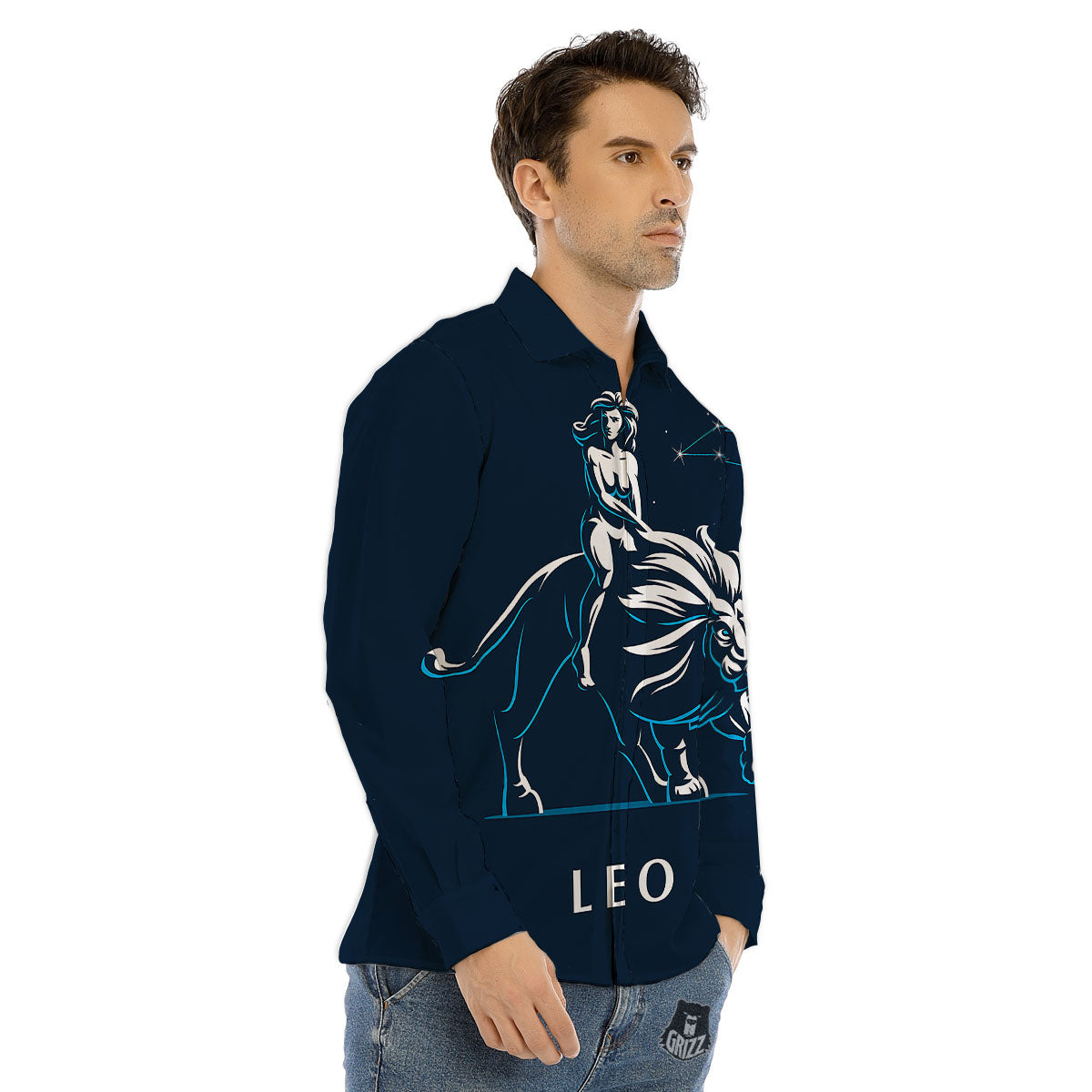 Constellation Leo Print Men's Dress Shirts-grizzshop