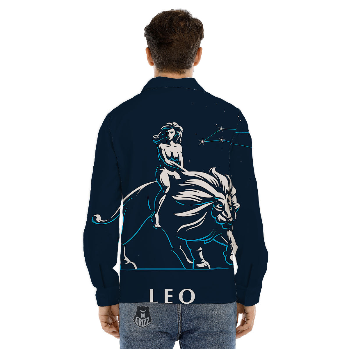 Constellation Leo Print Men's Dress Shirts-grizzshop