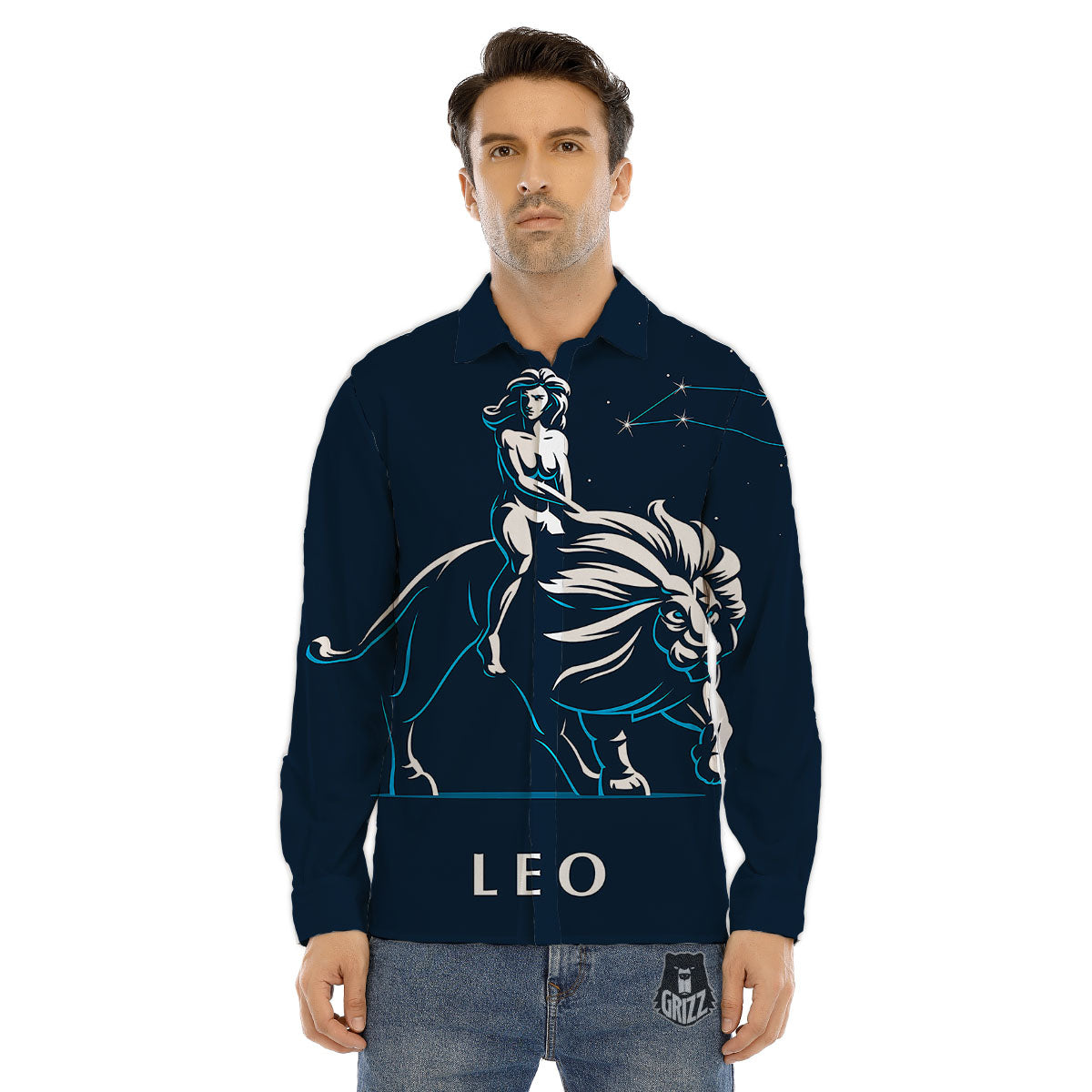 Constellation Leo Print Men's Dress Shirts-grizzshop