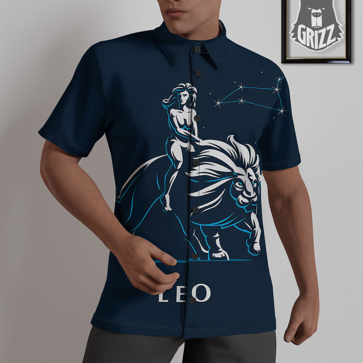 Constellation Leo Print Untucked Shirts-grizzshop