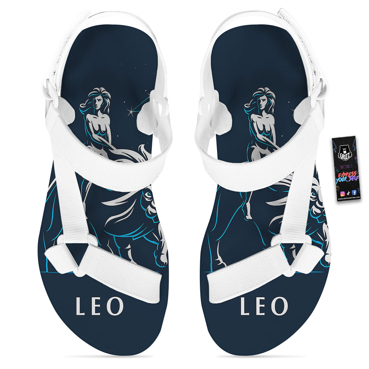 Constellation Leo Print White Open Toe Sandals-grizzshop