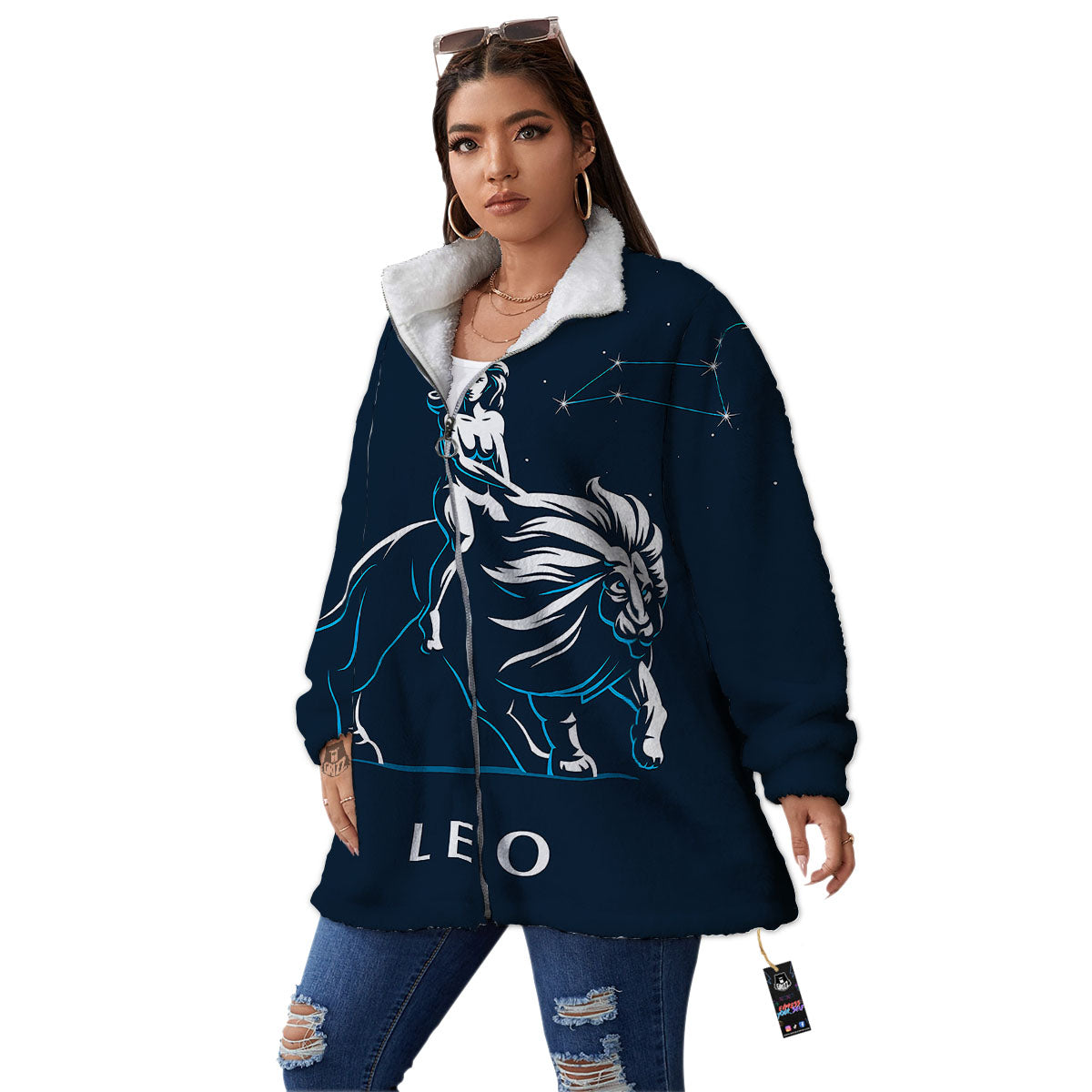 Constellation Leo Print Women's Sherpa Jacket-grizzshop