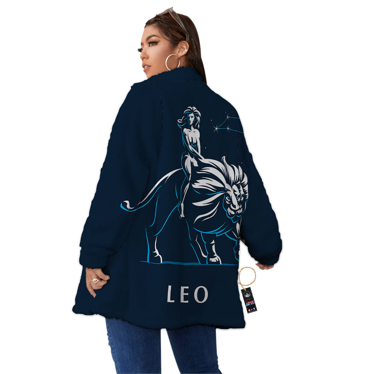 Constellation Leo Print Women's Sherpa Jacket-grizzshop
