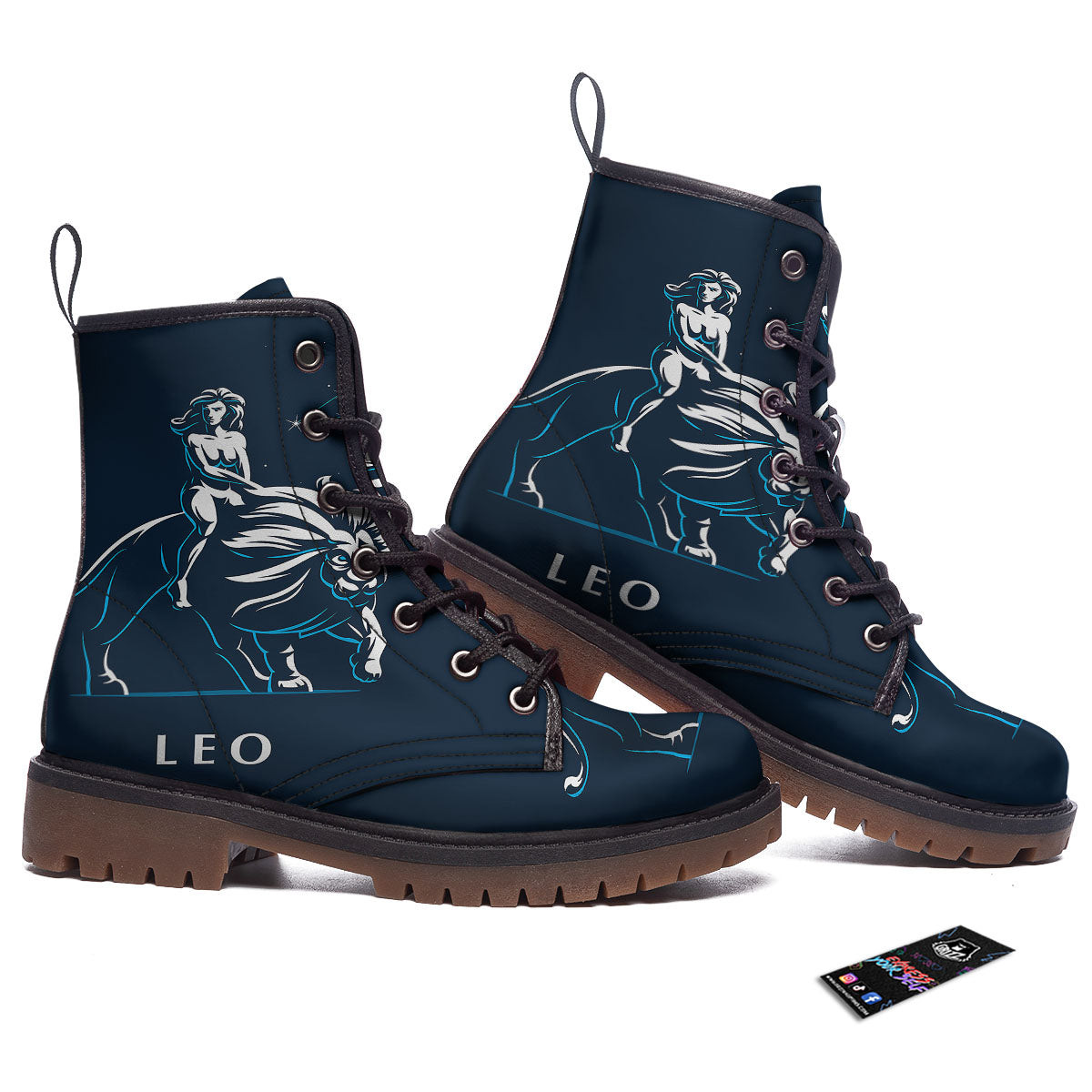 Constellation Leo Print Work Boots-grizzshop