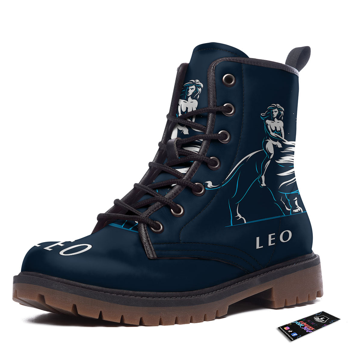 Constellation Leo Print Work Boots-grizzshop
