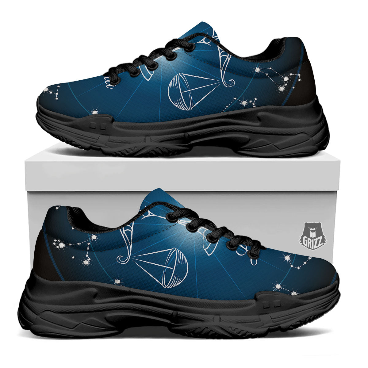 Constellation Libra Print Black Chunky Shoes-grizzshop