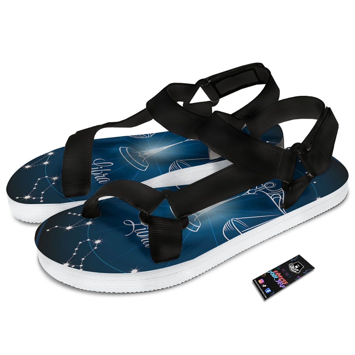 Constellation Libra Print Black Open Toe Sandals-grizzshop