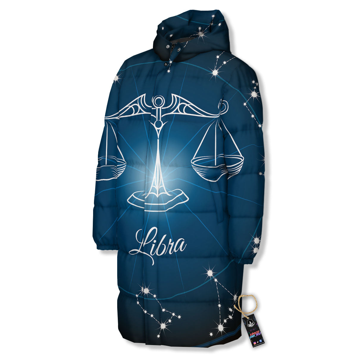 Constellation Libra Print Long Down Jacket-grizzshop