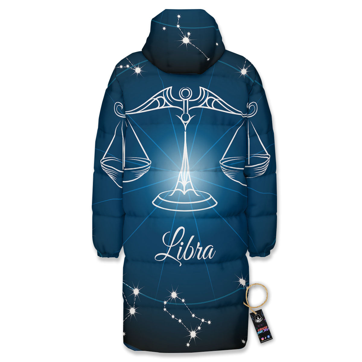 Constellation Libra Print Long Down Jacket-grizzshop