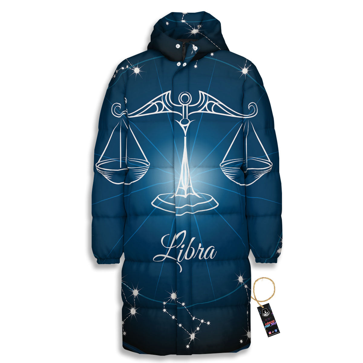 Constellation Libra Print Long Down Jacket-grizzshop