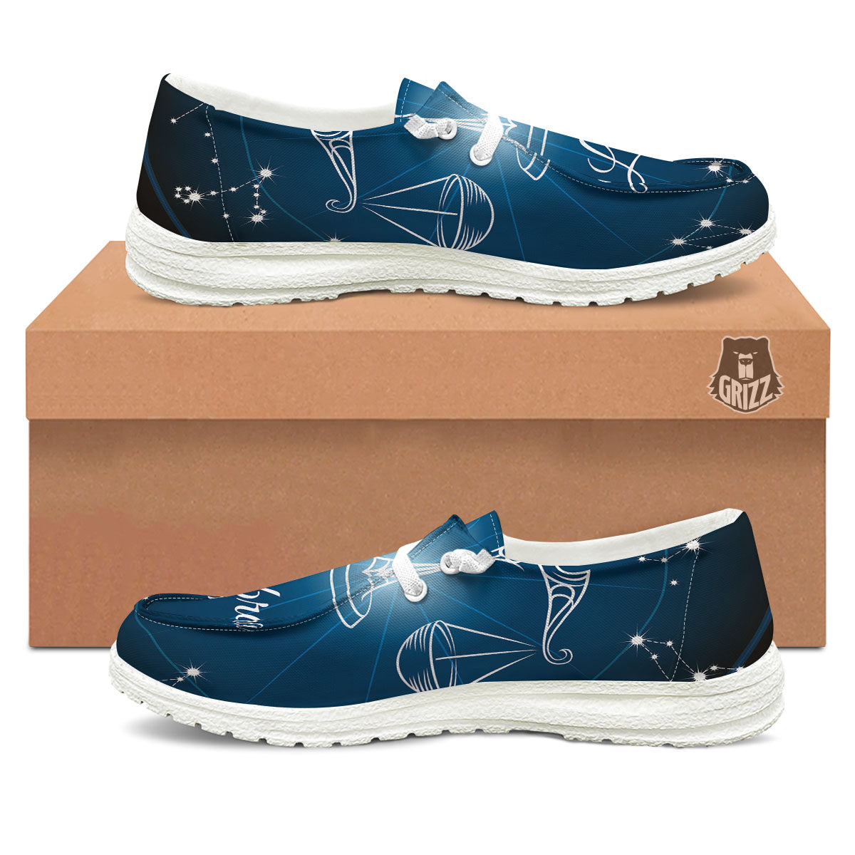Constellation Libra Print White Loafers-grizzshop