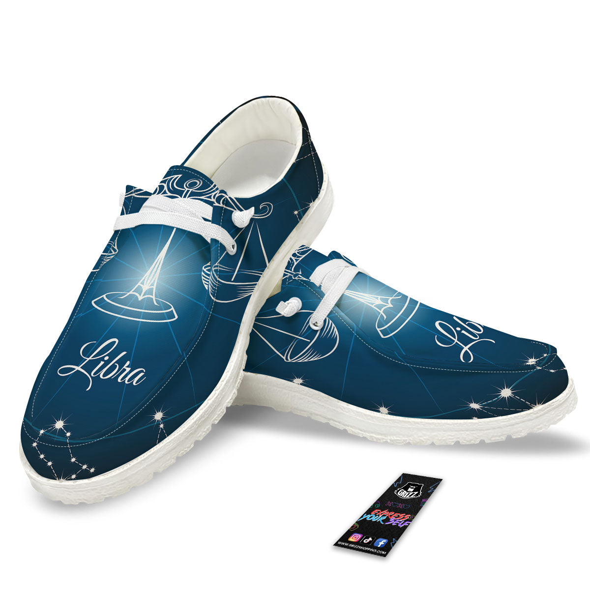Constellation Libra Print White Loafers-grizzshop