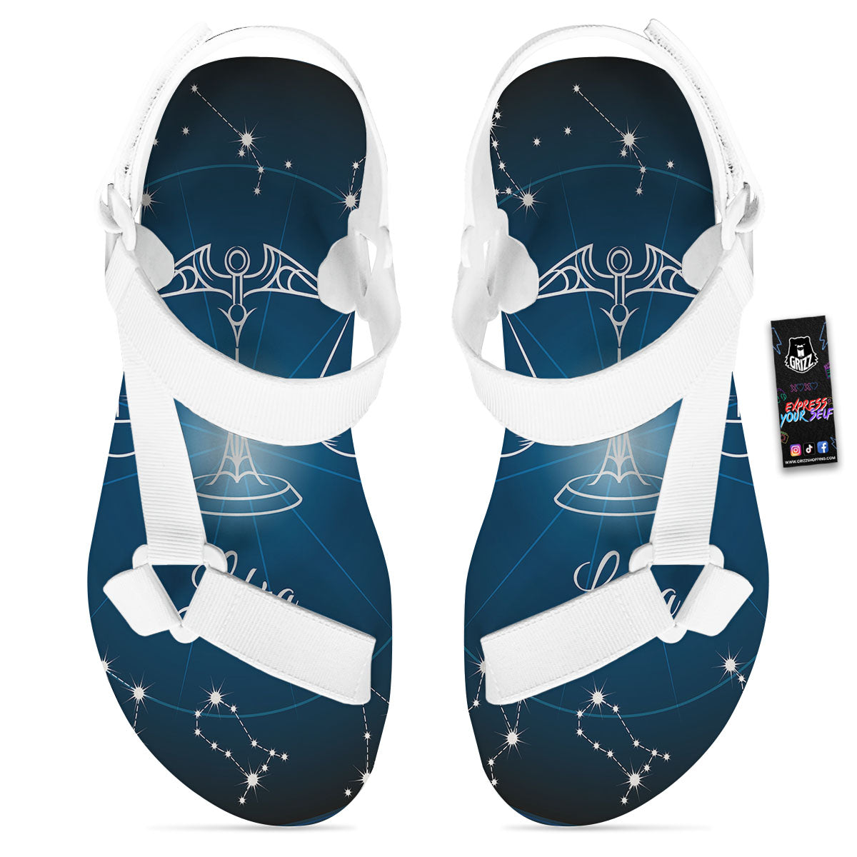 Constellation Libra Print White Open Toe Sandals-grizzshop