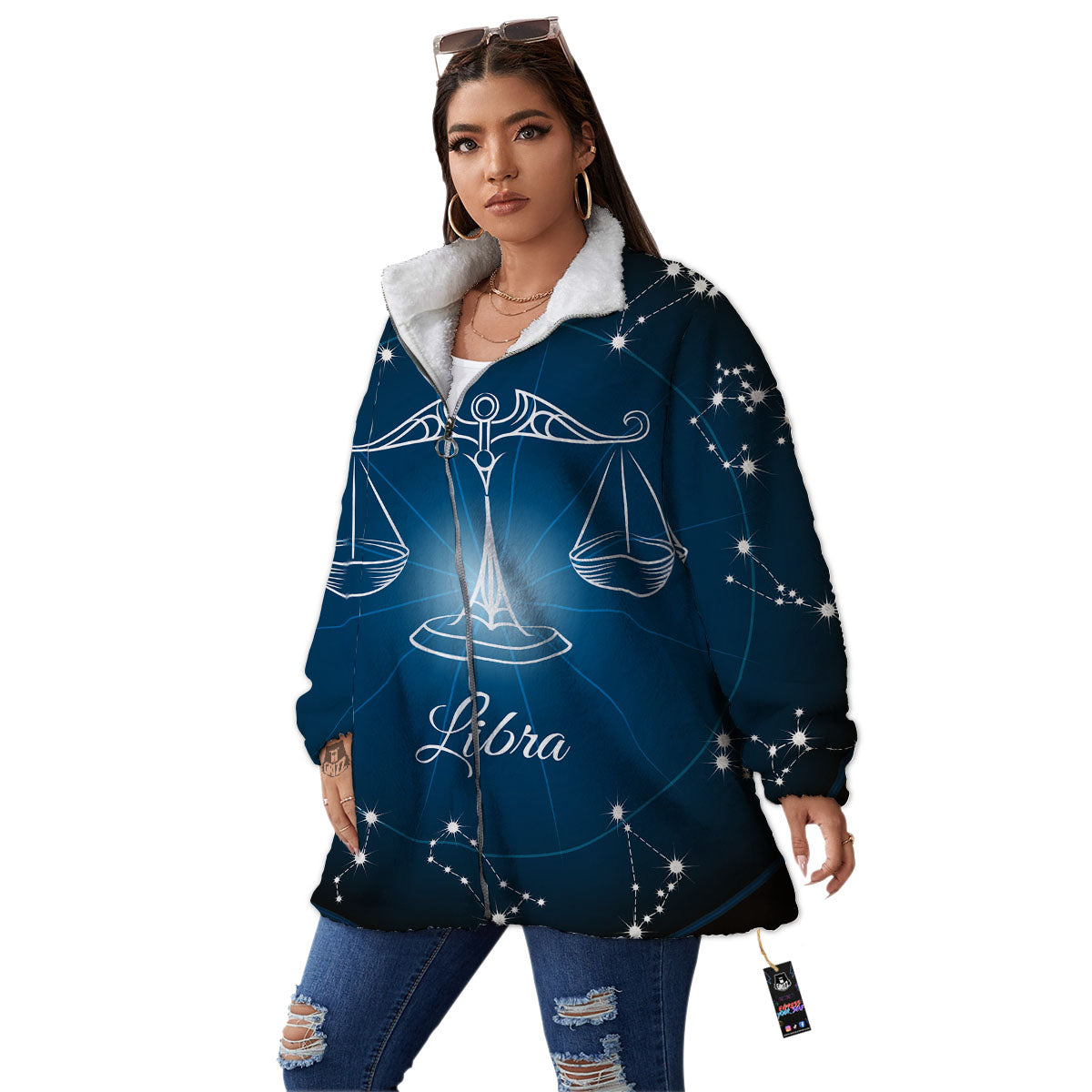 Constellation Libra Print Women's Sherpa Jacket-grizzshop
