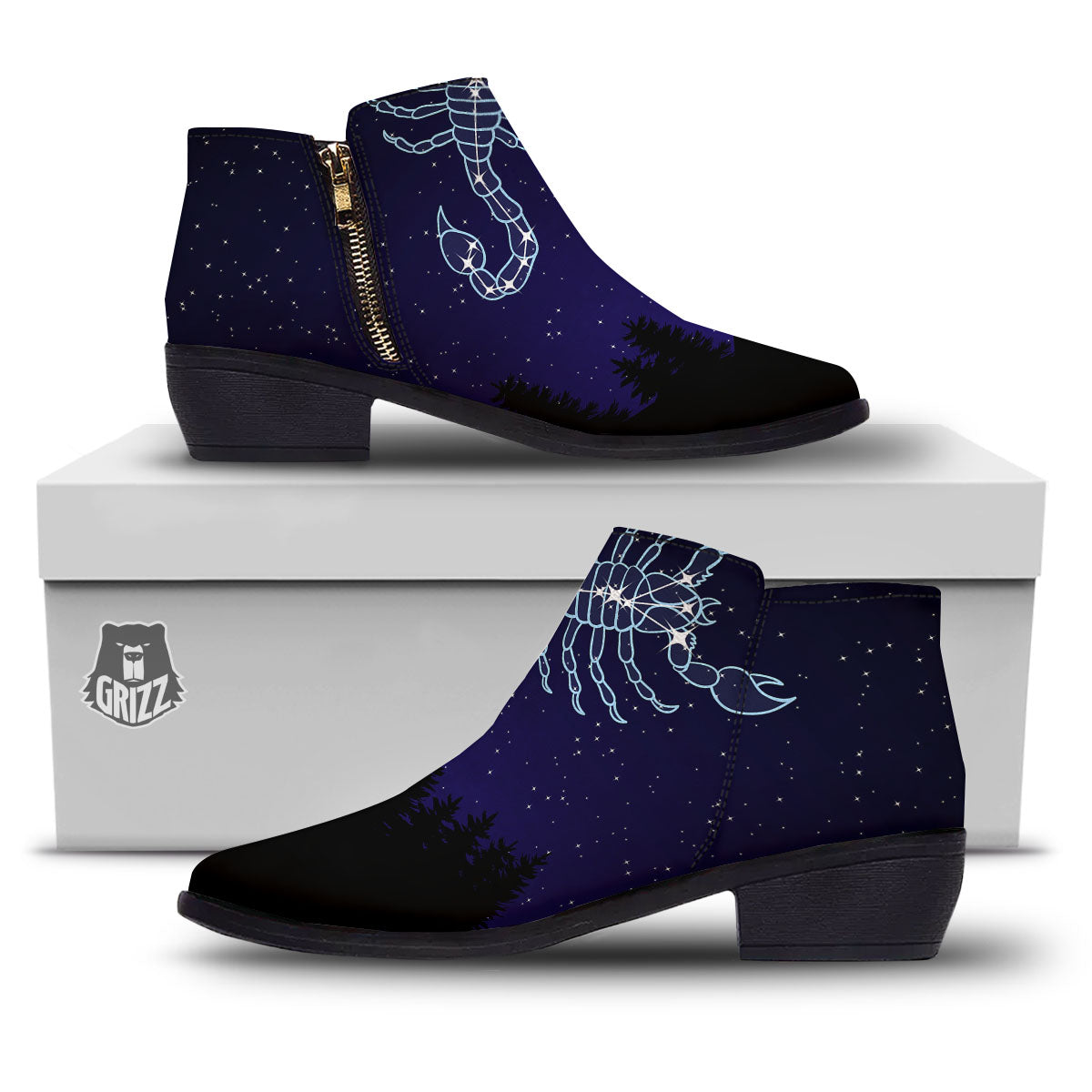 Constellation Scorpio Print Ankle Boots-grizzshop