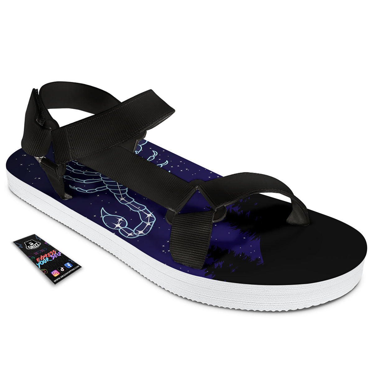Constellation Scorpio Print Black Open Toe Sandals-grizzshop