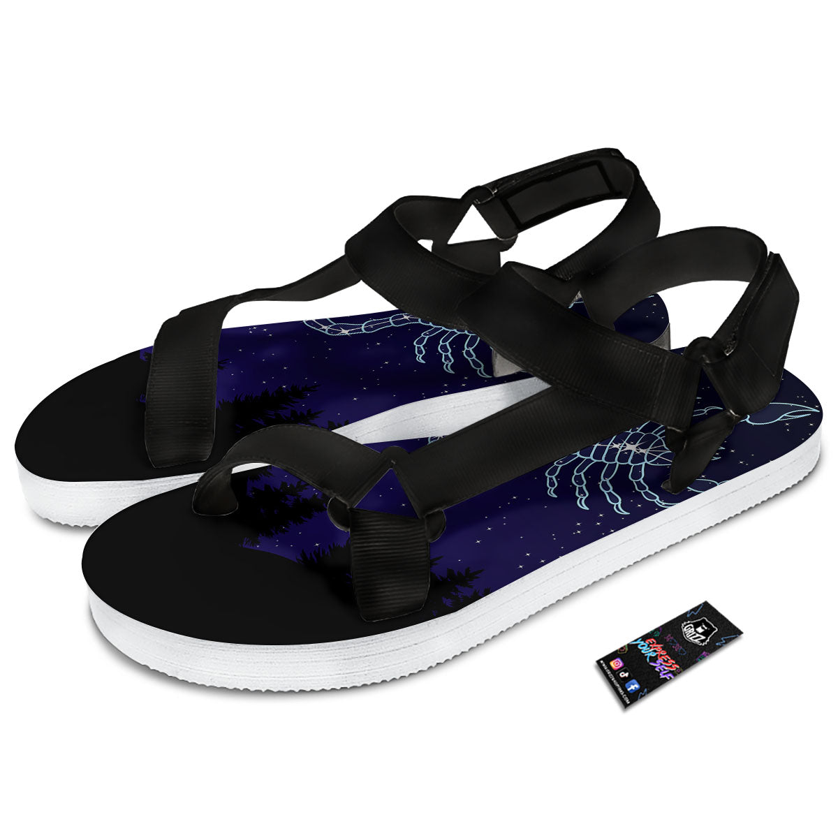 Constellation Scorpio Print Black Open Toe Sandals-grizzshop