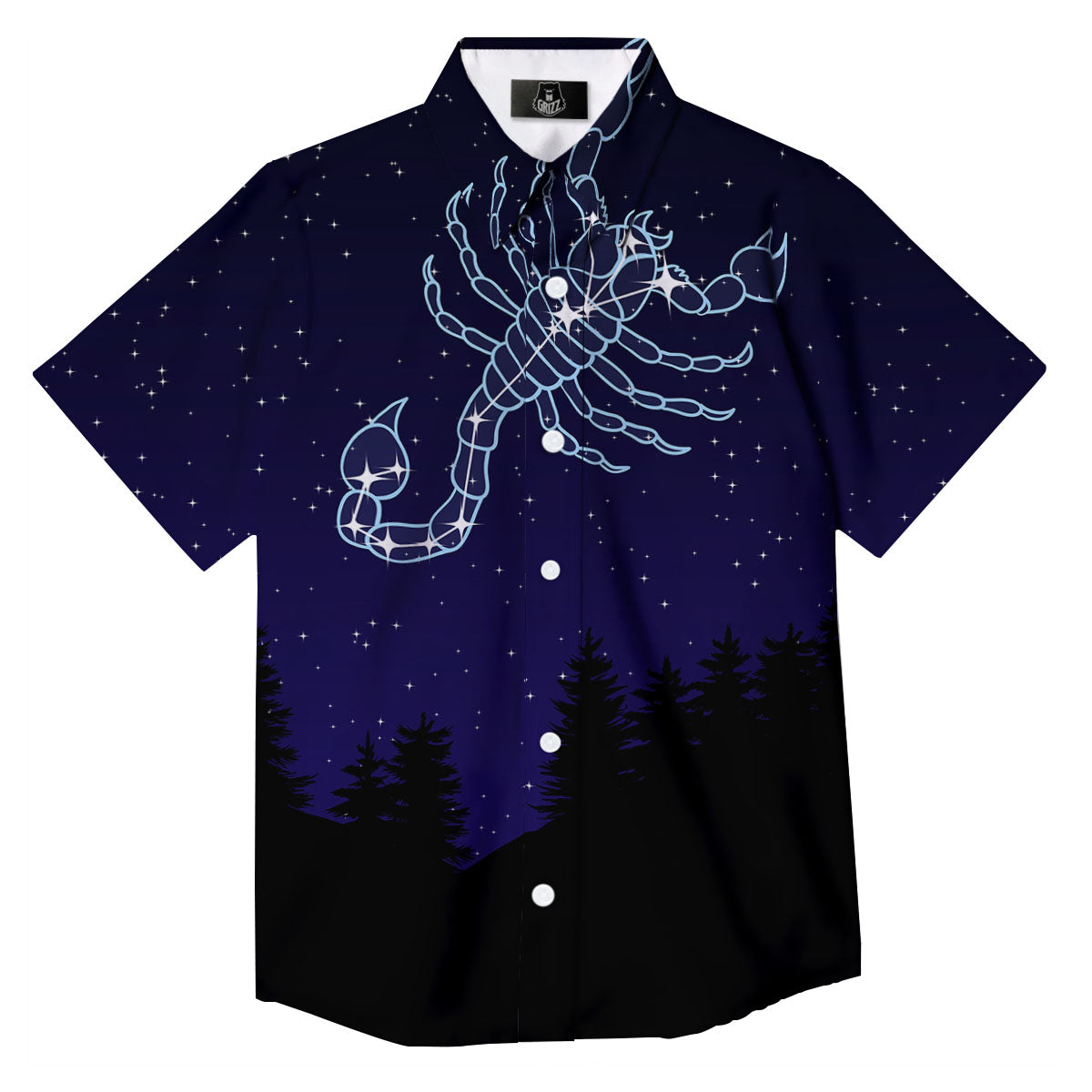Constellation Scorpio Print Button Up Shirt-grizzshop