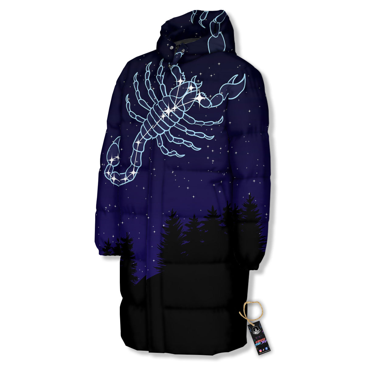 Constellation Scorpio Print Long Down Jacket-grizzshop