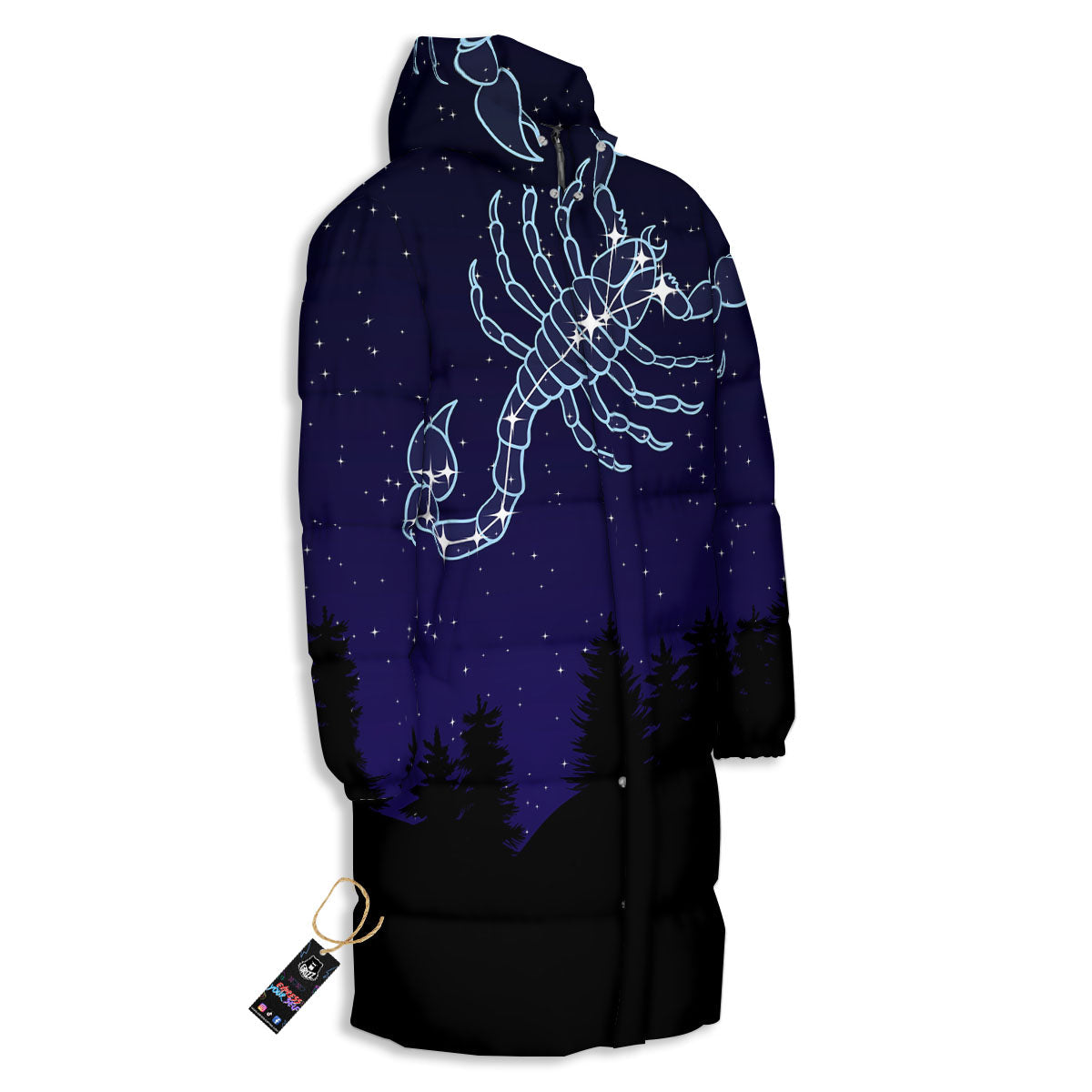 Constellation Scorpio Print Long Down Jacket-grizzshop