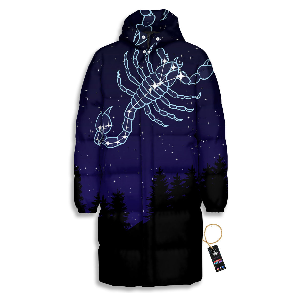 Constellation Scorpio Print Long Down Jacket-grizzshop