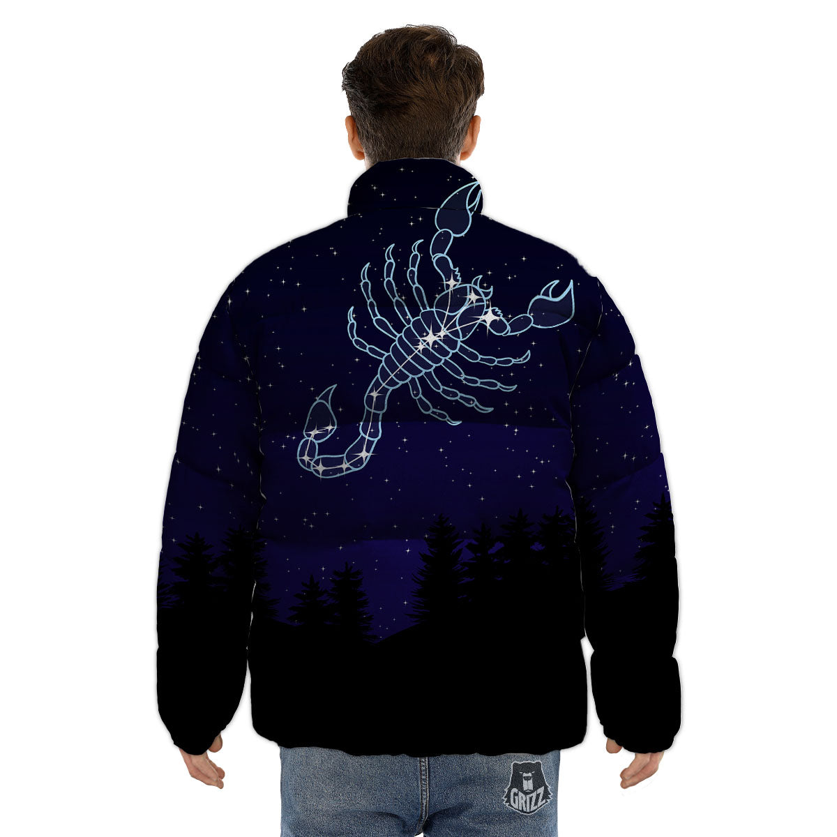 Constellation Scorpio Print Puffer Jacket-grizzshop