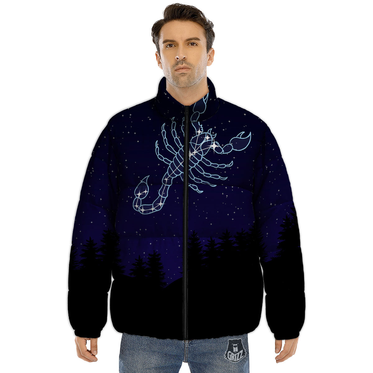 Constellation Scorpio Print Puffer Jacket-grizzshop