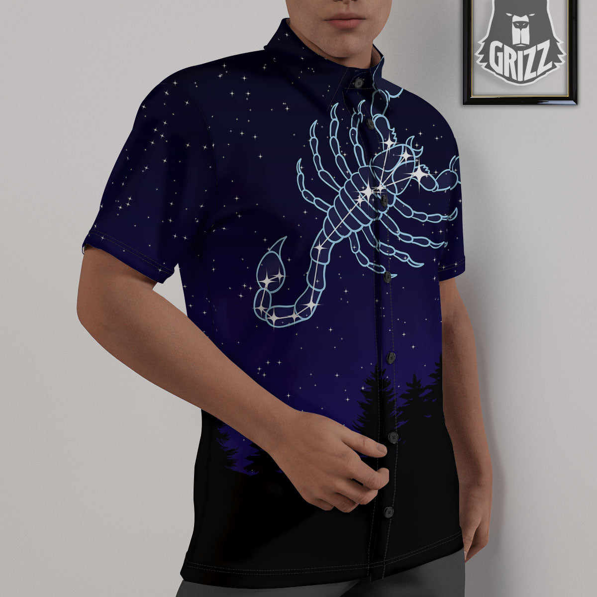 Constellation Scorpio Print Untucked Shirts-grizzshop