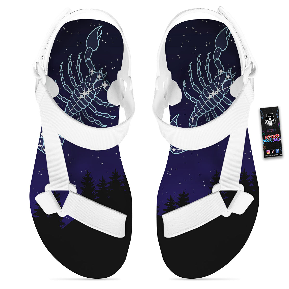 Constellation Scorpio Print White Open Toe Sandals-grizzshop