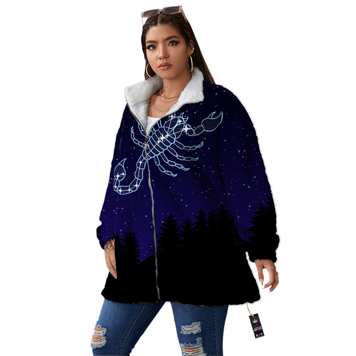 Constellation Scorpio Print Women's Sherpa Jacket-grizzshop