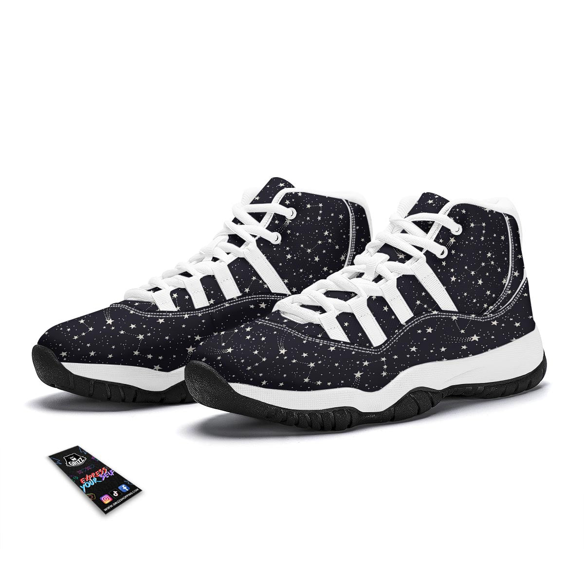 Constellation Star Print Pattern White Bball Shoes-grizzshop