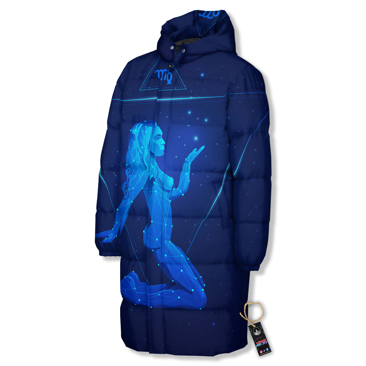Constellation Virgo Print Long Down Jacket-grizzshop