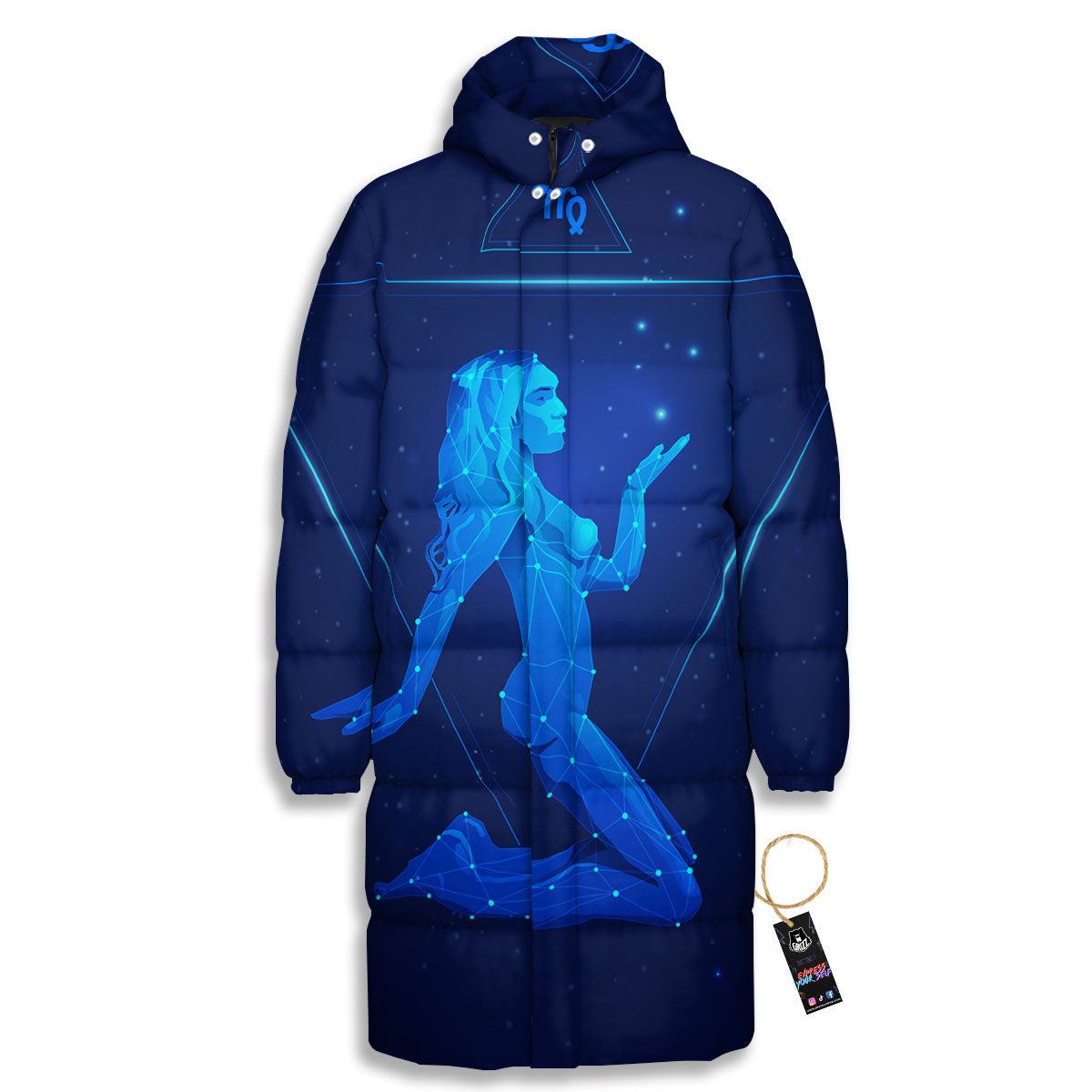 Constellation Virgo Print Long Down Jacket-grizzshop