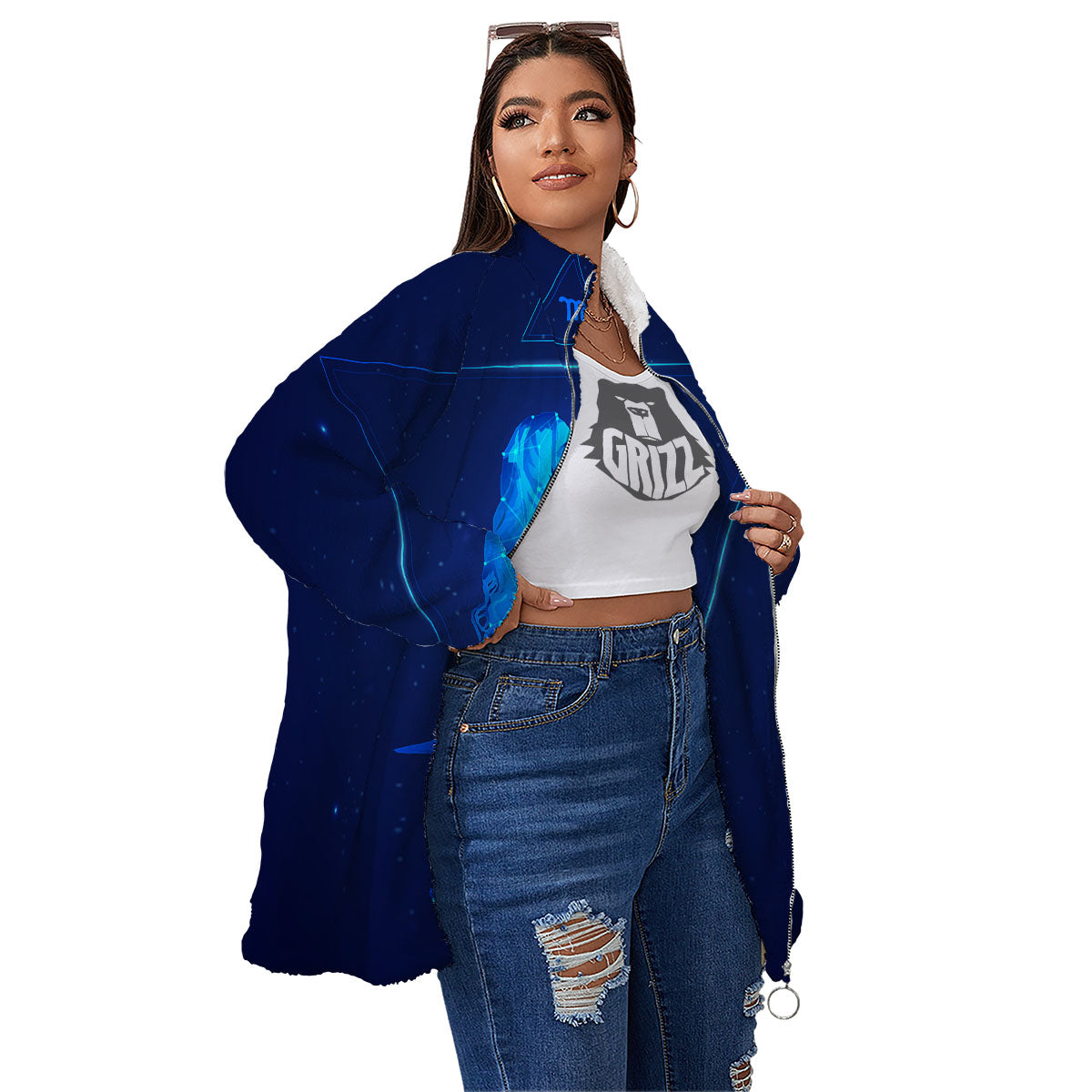 Constellation Virgo Print Women's Sherpa Jacket-grizzshop