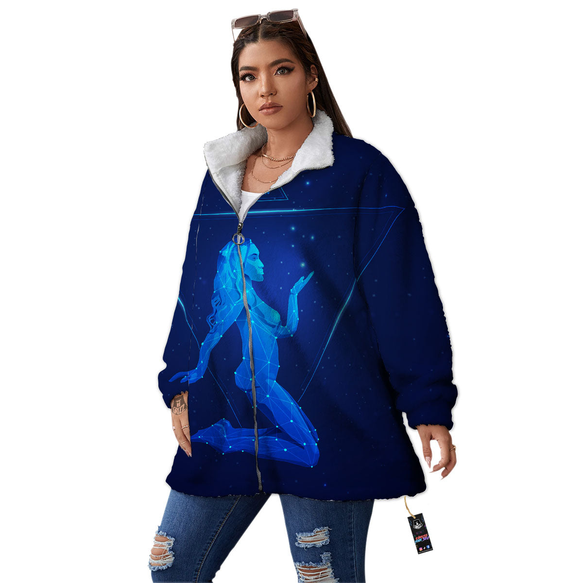 Constellation Virgo Print Women's Sherpa Jacket-grizzshop