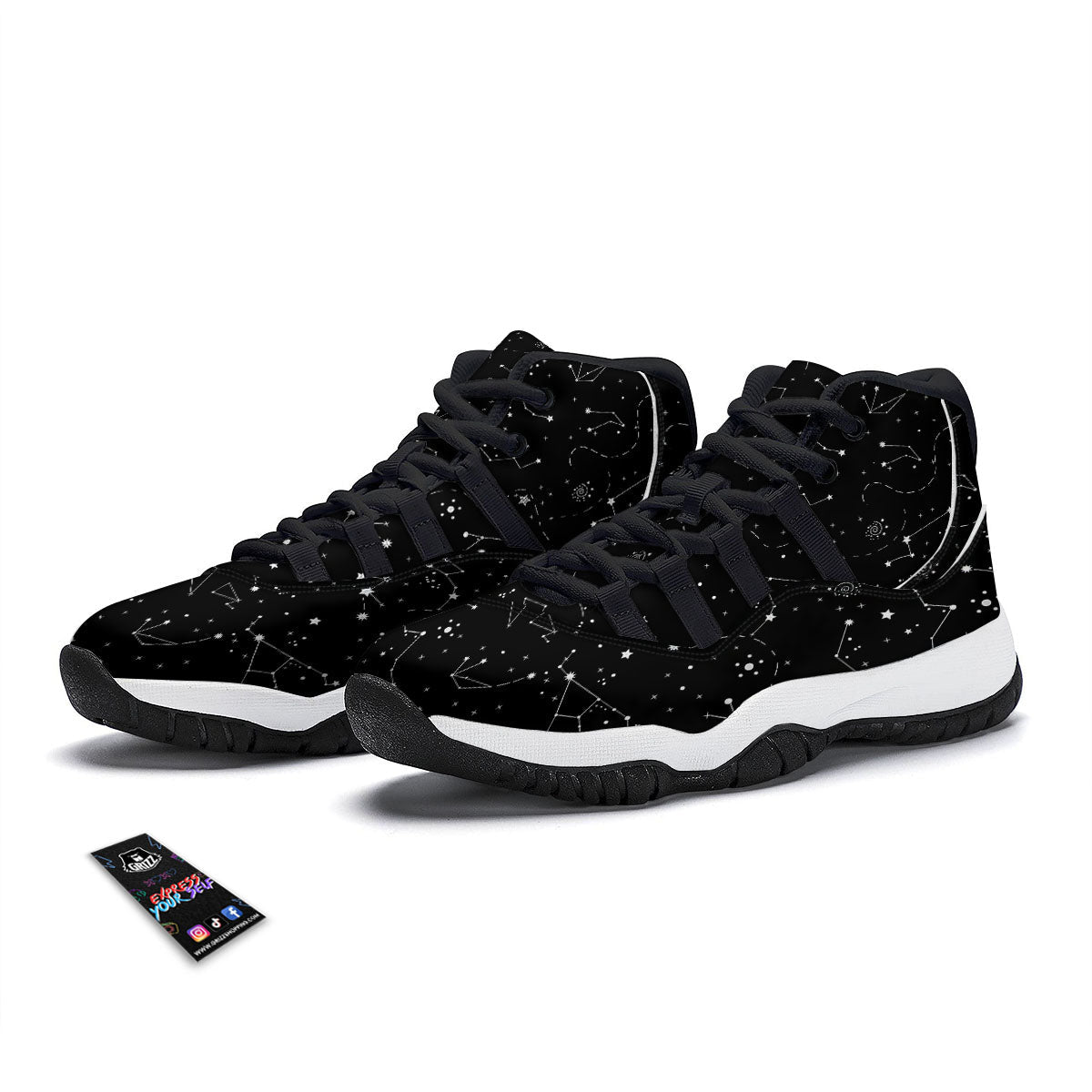 Constellation White And Black Print Black Bball Shoes-grizzshop