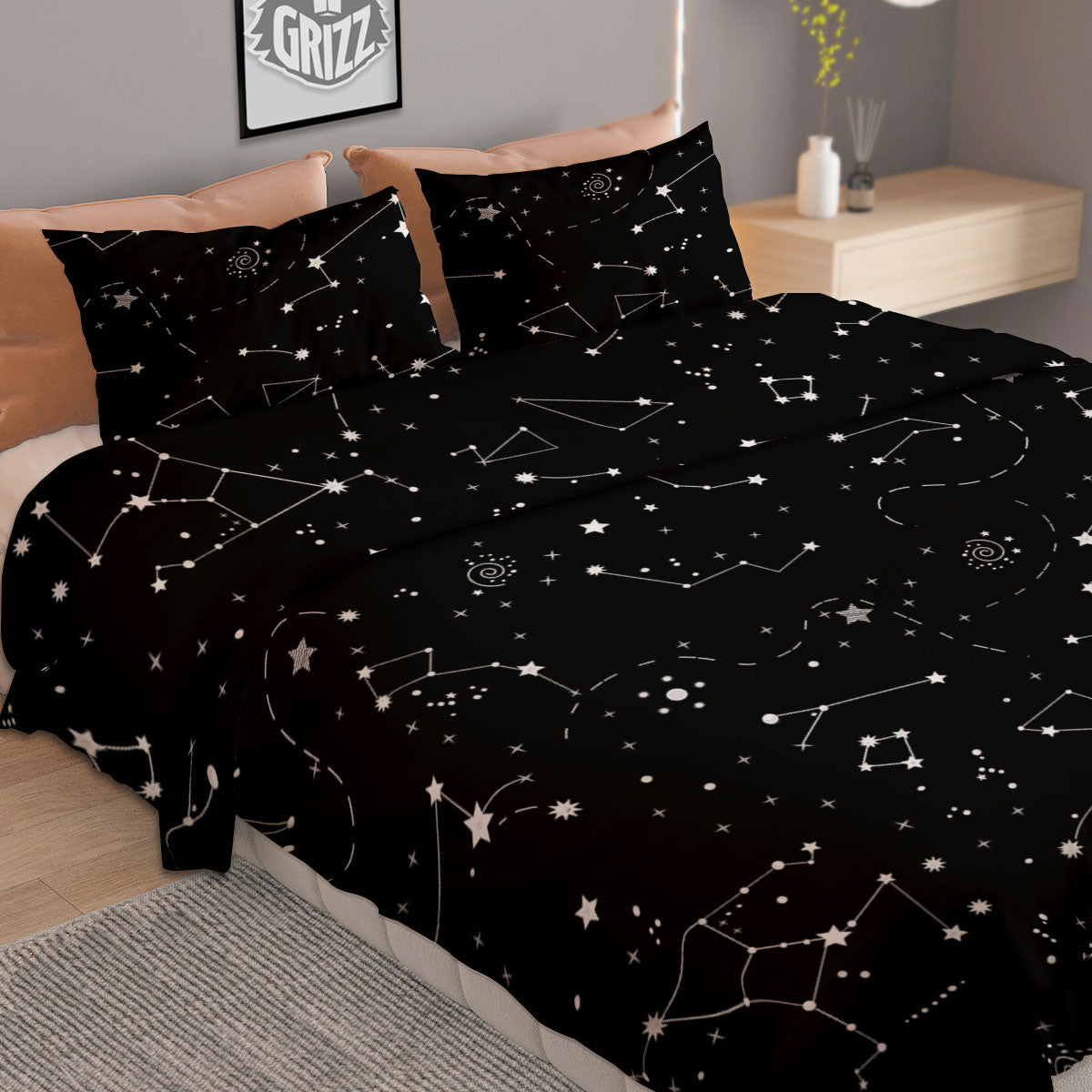Constellation White And Black Print Duvet Cover Bedding Set