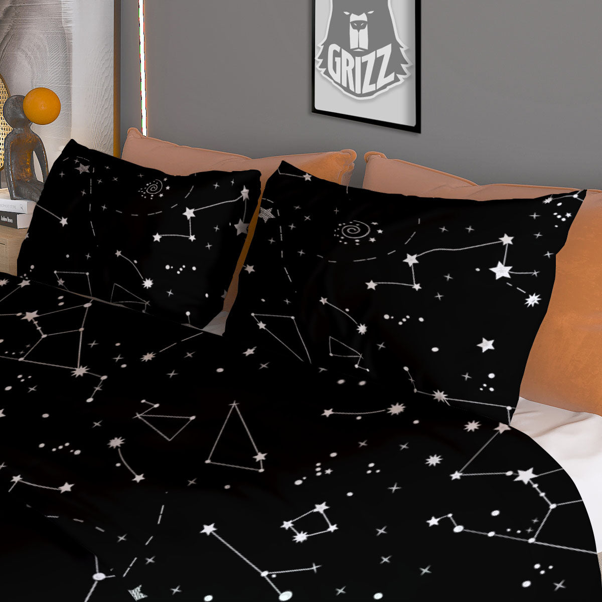 Constellation White And Black Print Duvet Cover Bedding Set