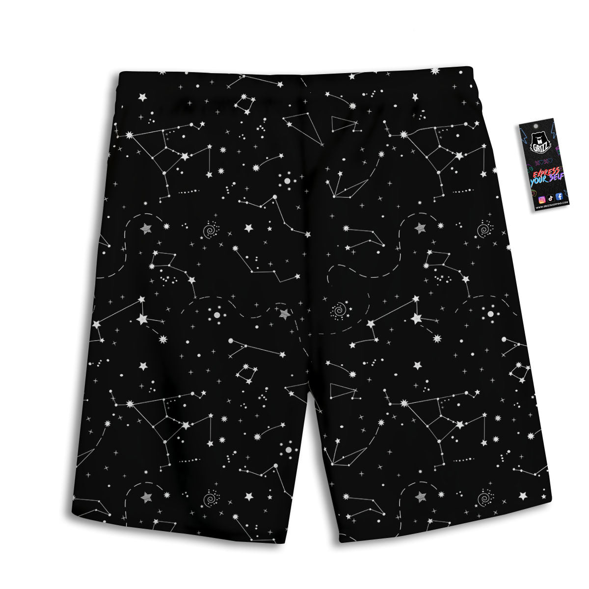 Constellation White And Black Print Men's Athletic Shorts