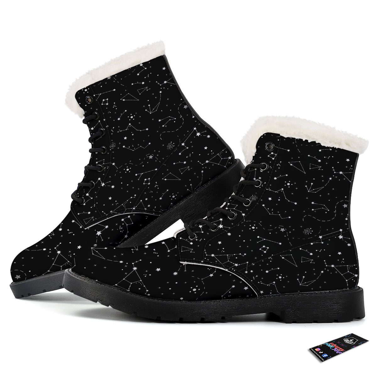 Constellation White And Black Print Winter Boots-grizzshop