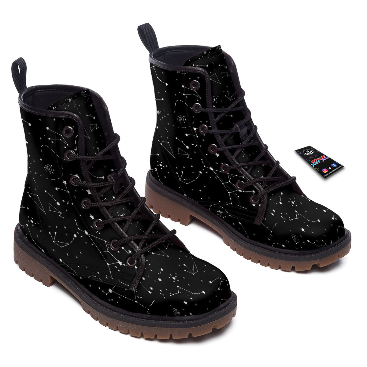 Constellation White And Black Print Work Boots-grizzshop